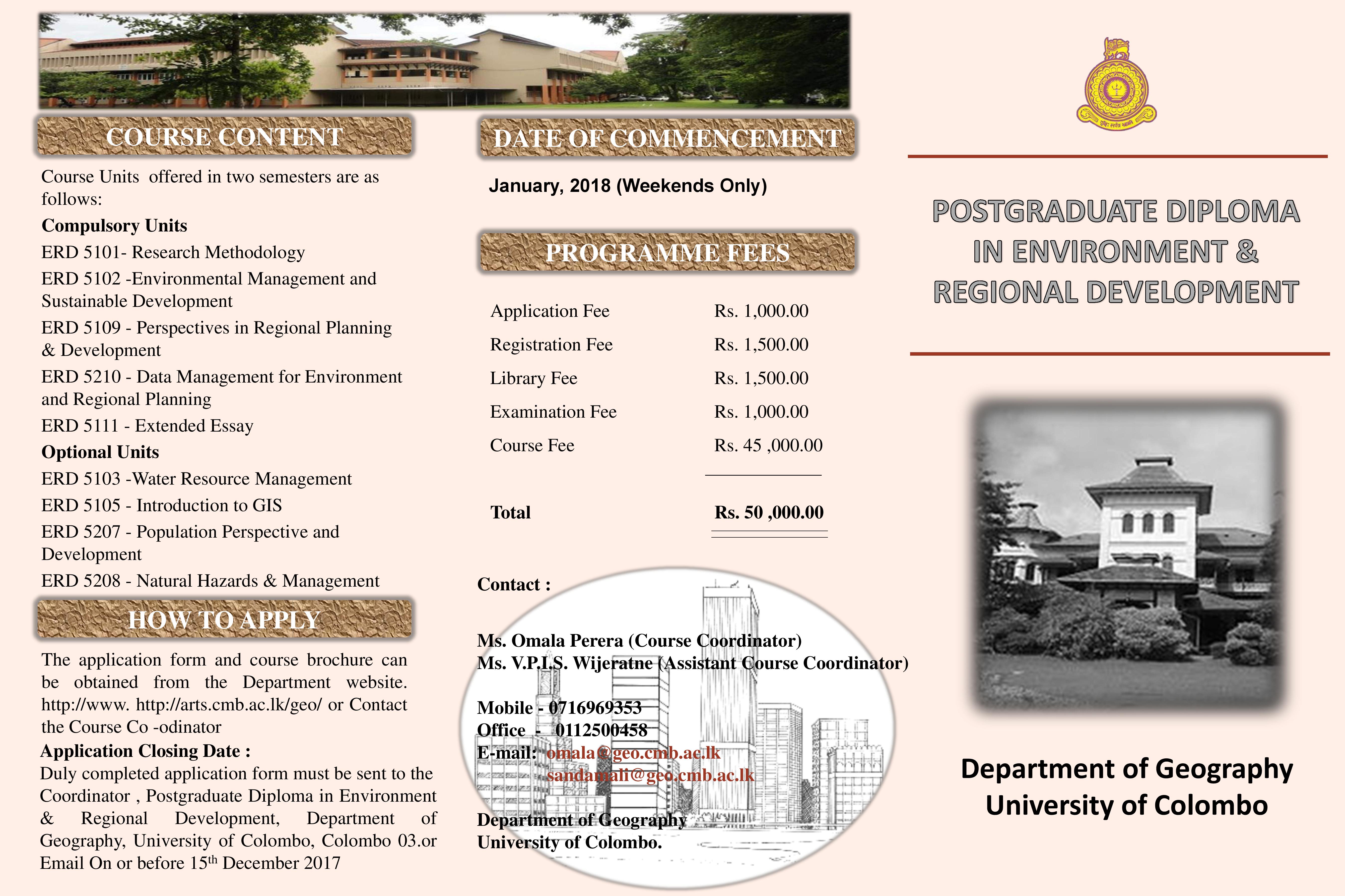 Postgraduate Diploma in Environment & Regional Development - Department of Geography - University of Colombo